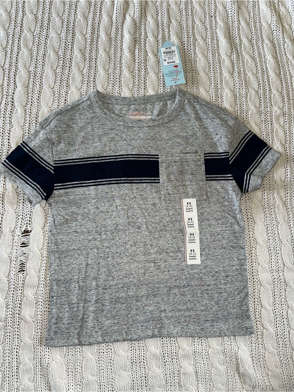 Cat & Jack Grey Tee with Navy Stripe and Pocket